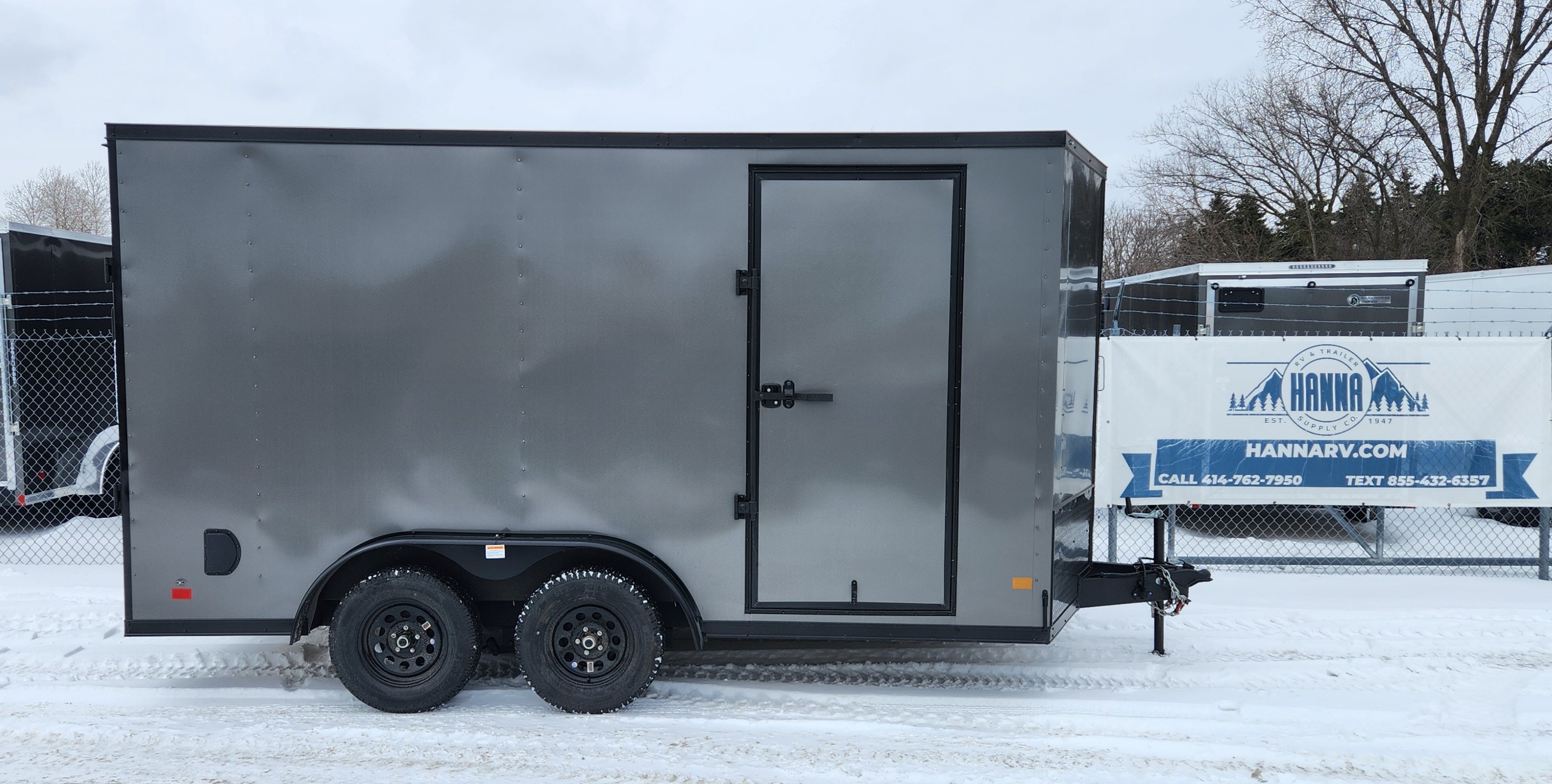 DarkHorse 7.5X14 Wedge Nose Tandem Axle Steel Cargo Trailer with Ramp Door, 6" Extra Height - 2500 Series - Charcoal with Blackout Package